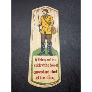 Vintage  1950s V.G. Hand Painted Wood Fisherman Fishing Sign Made in Japan